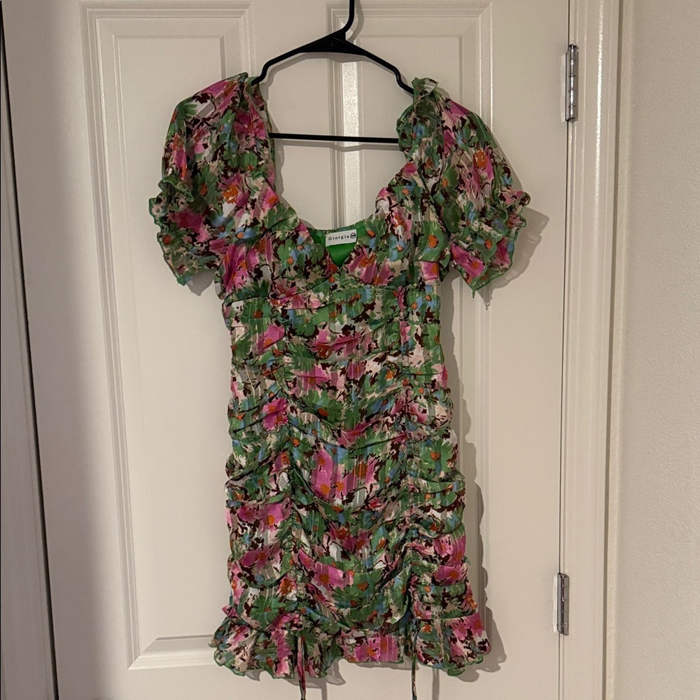 Colorful Floral Ruched Dress